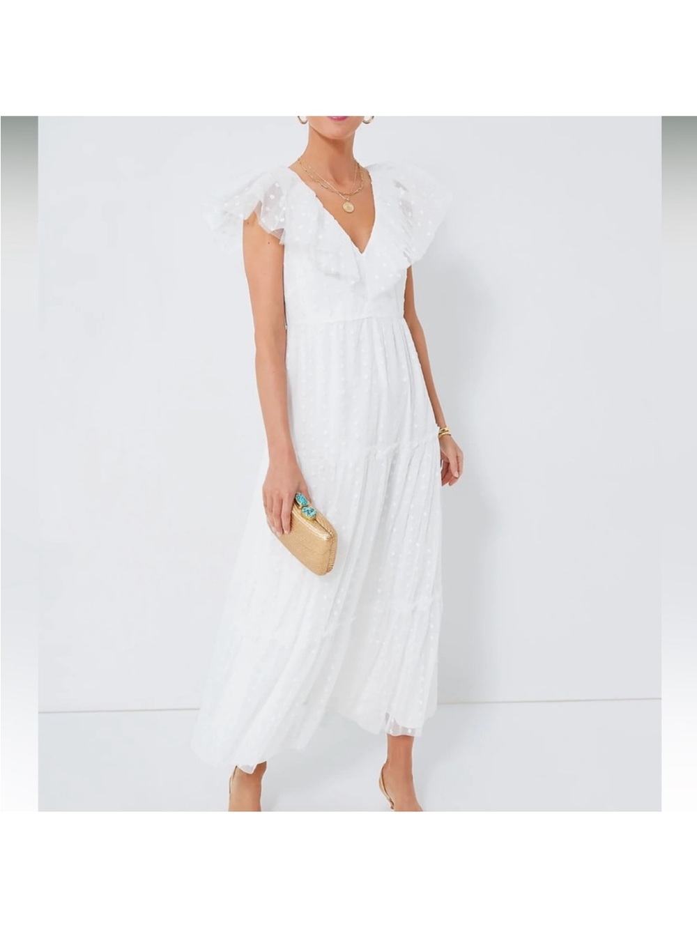 Tuckernuck Giselle Dress with White Swiss Dots on Tulle Overlay NWOT